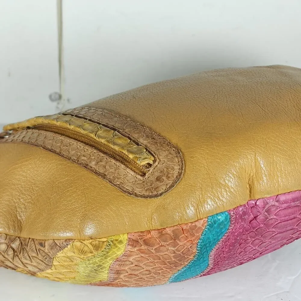 CARLOS FALCHI Fato A Mano Genuine Python Multicolor Hobo Bag Handbag